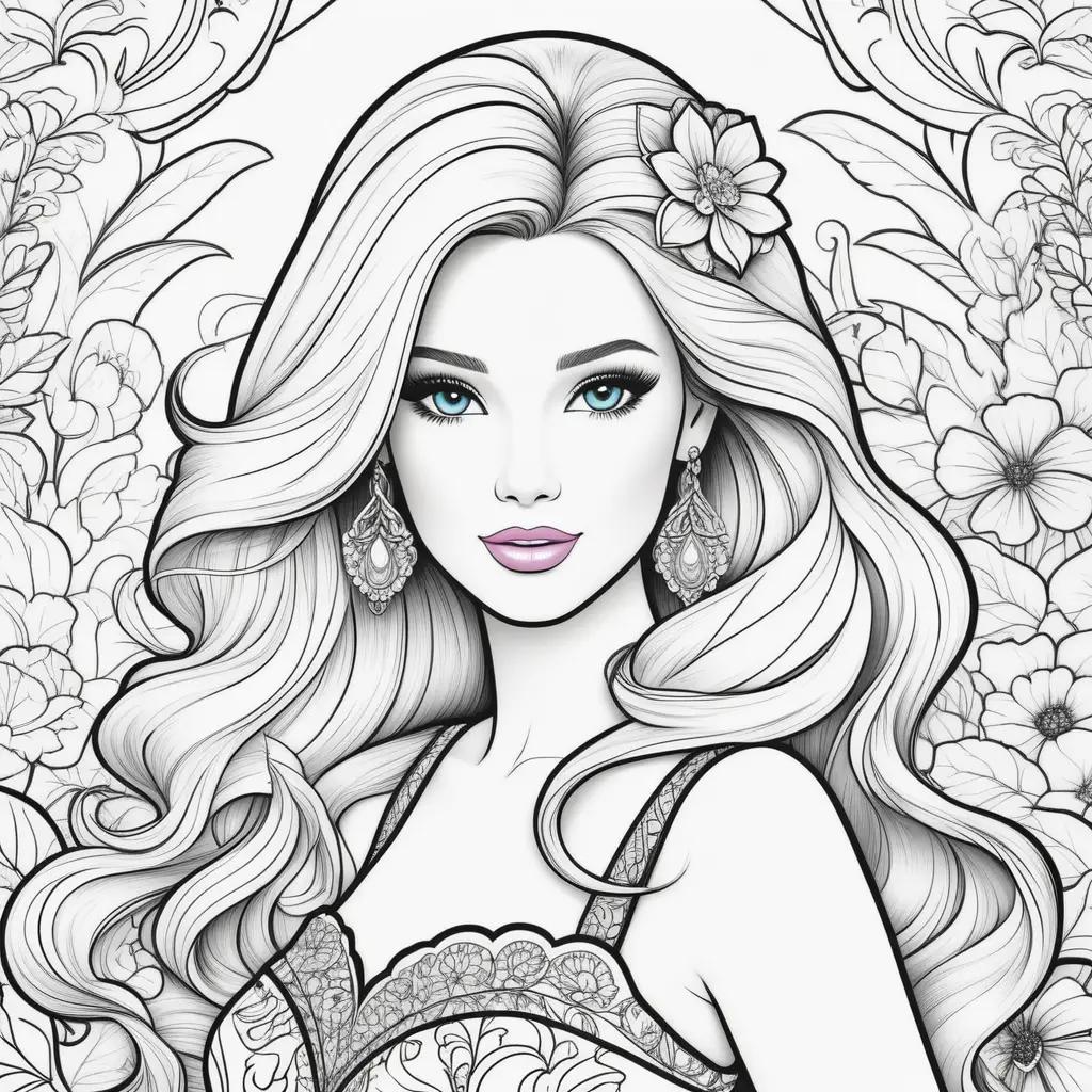 Colorful coloring pages featuring Barbie and her hair