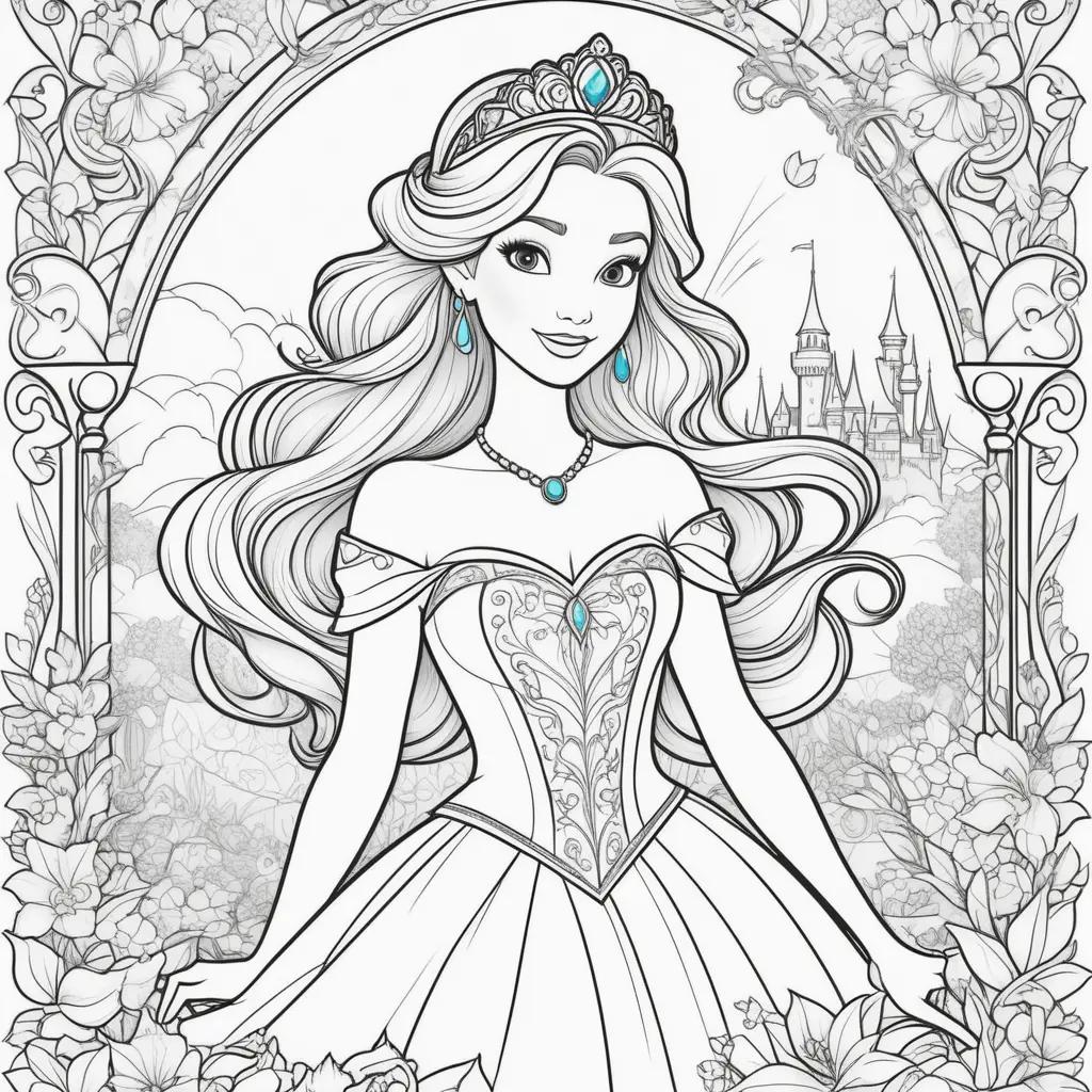 Colorful coloring pages featuring Disney Princesses