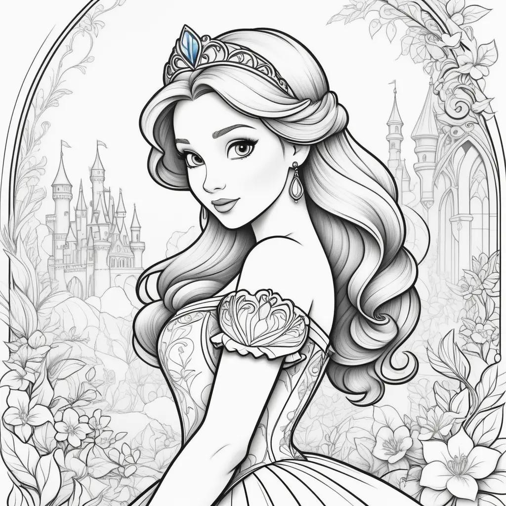 Colorful coloring pages featuring Disney Princesses