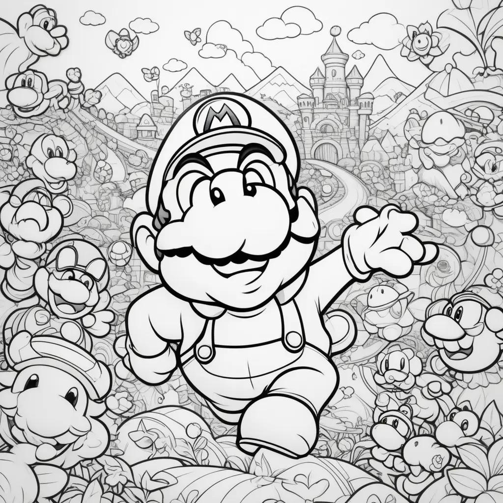 Colorful coloring pages featuring Mario characters