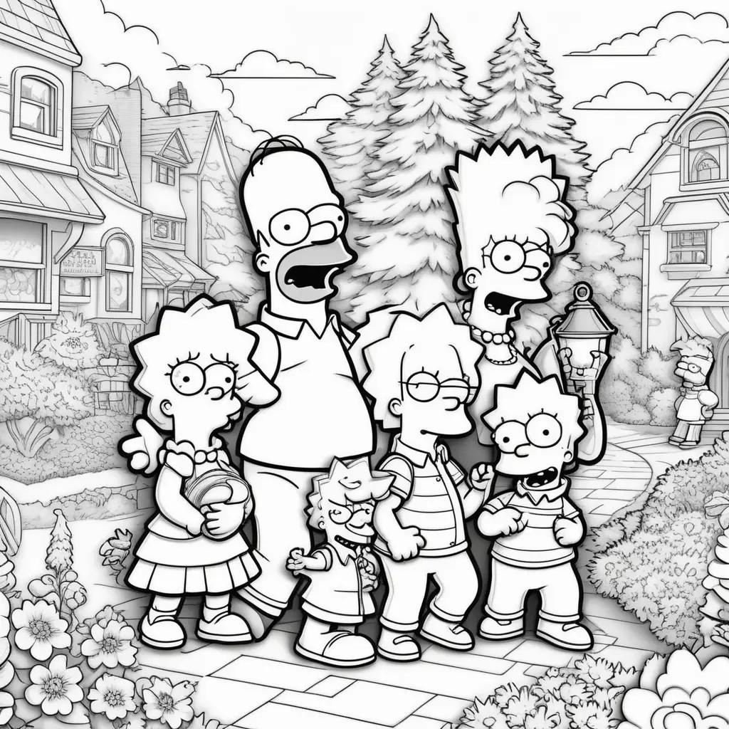 Colorful coloring pages featuring The Simpsons family