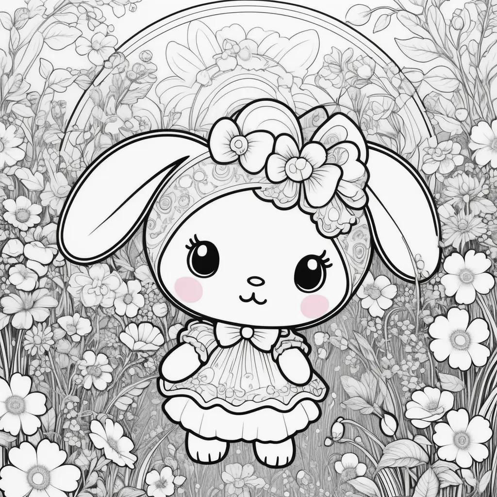 Colorful coloring pages featuring a cute rabbit and flowers