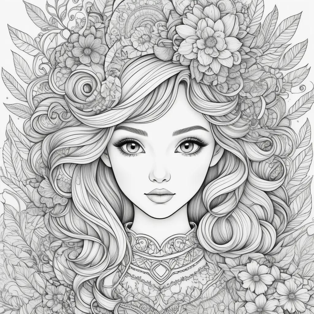 Colorful coloring pages for teens featuring a young girl