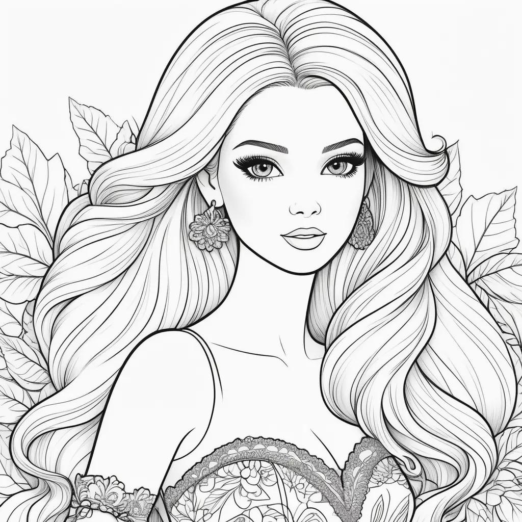 Colorful coloring pages of Barbie doll