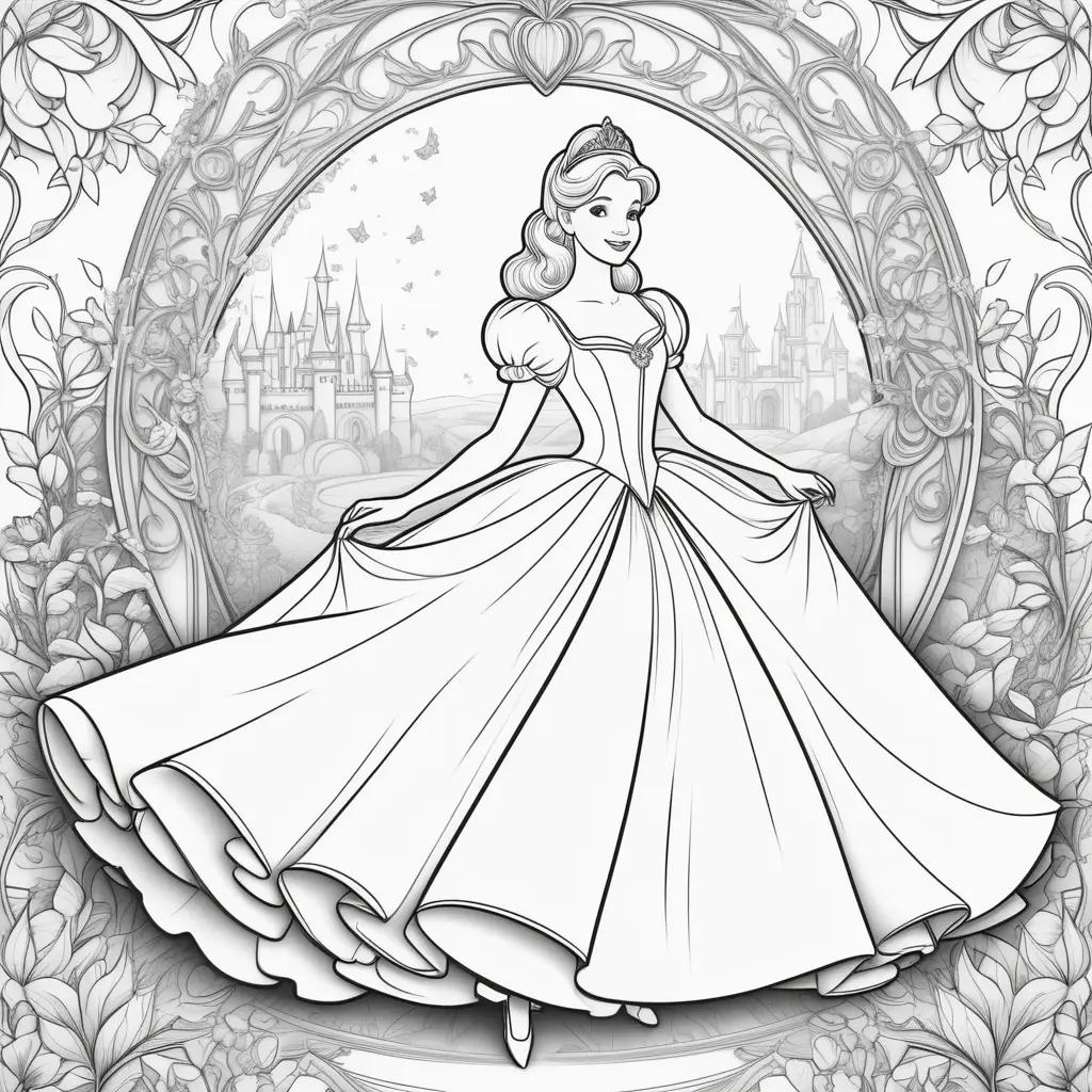 Colorful coloring pages of Cinderella for adults