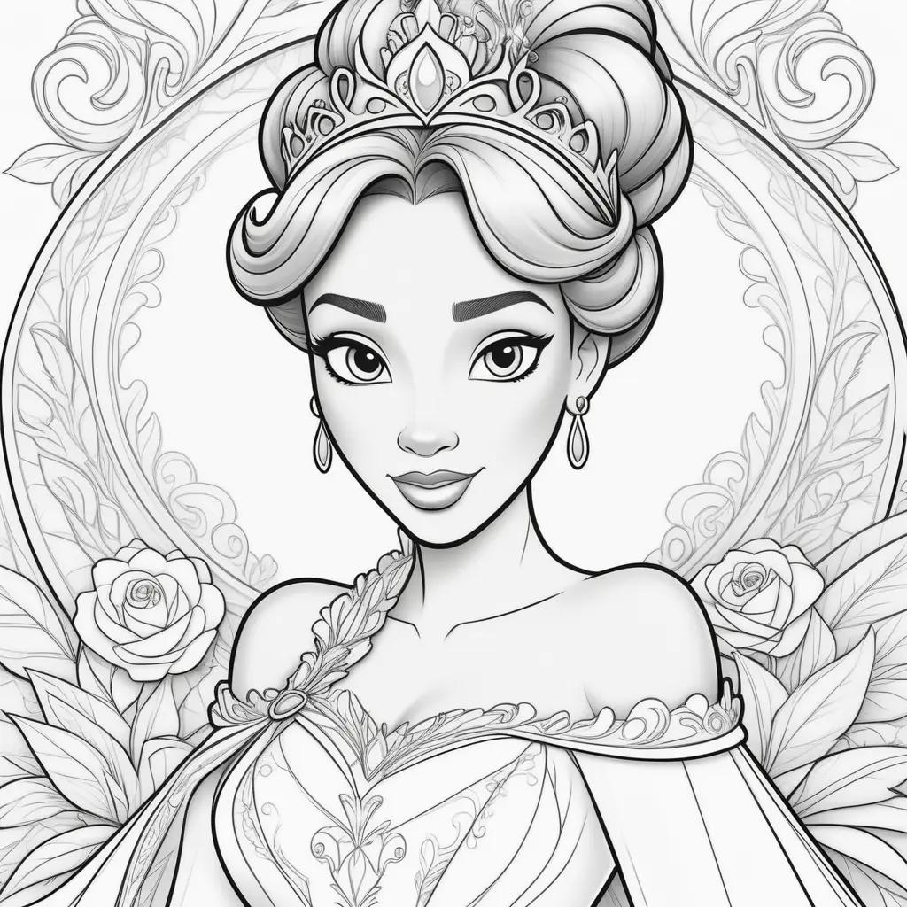 Colorful coloring pages of Disney princess Tiana