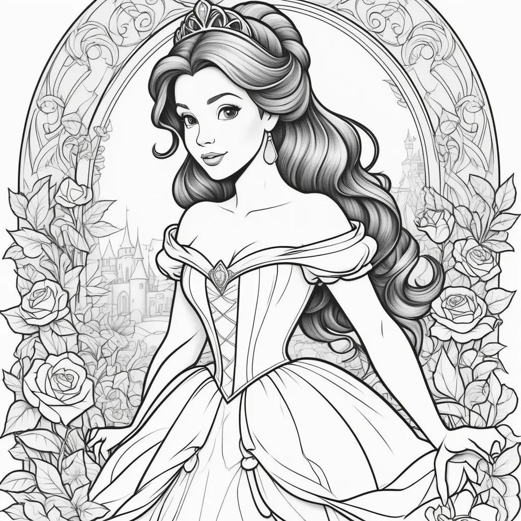 Colorful coloring pages of Disneys Princess Belle