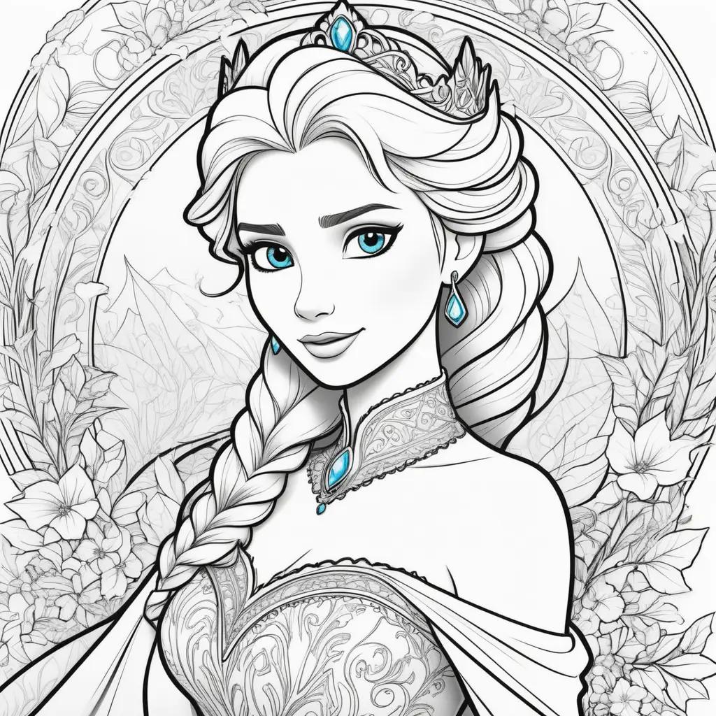 Colorful coloring pages of Elsa, a princess from Frozen