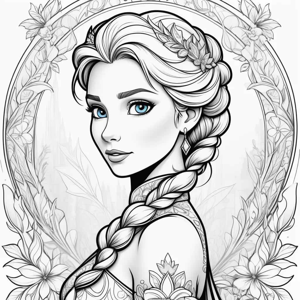 Colorful coloring pages of Elsa with her ice castle