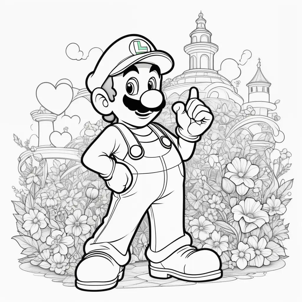 Colorful coloring pages of Luigi, a character from the video game Mario