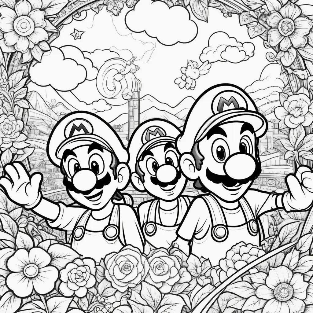 Colorful coloring pages of Mario and Luigi