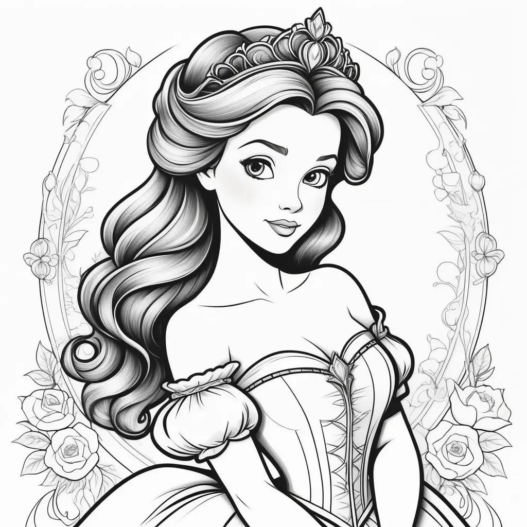 Colorful coloring pages of Princess Belle