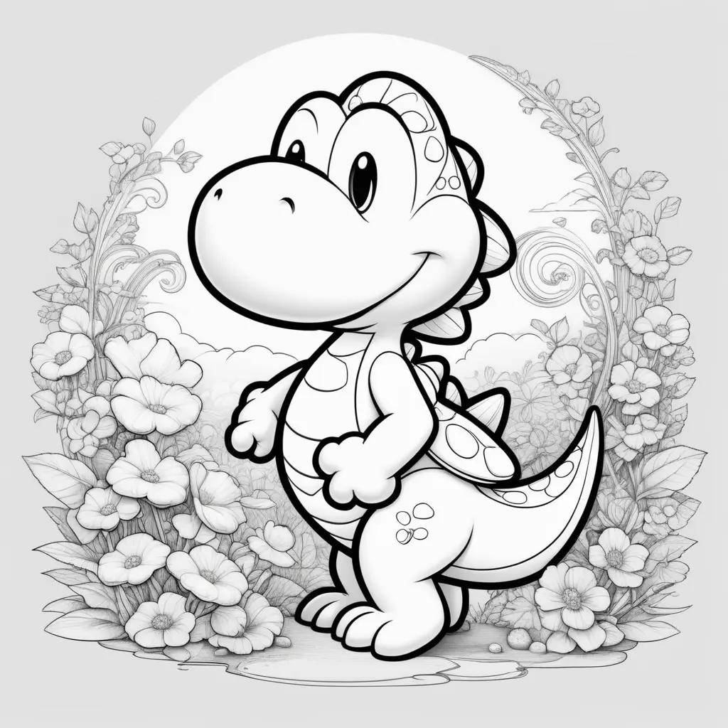 Colorful coloring pages of Yoshi the dinosaur