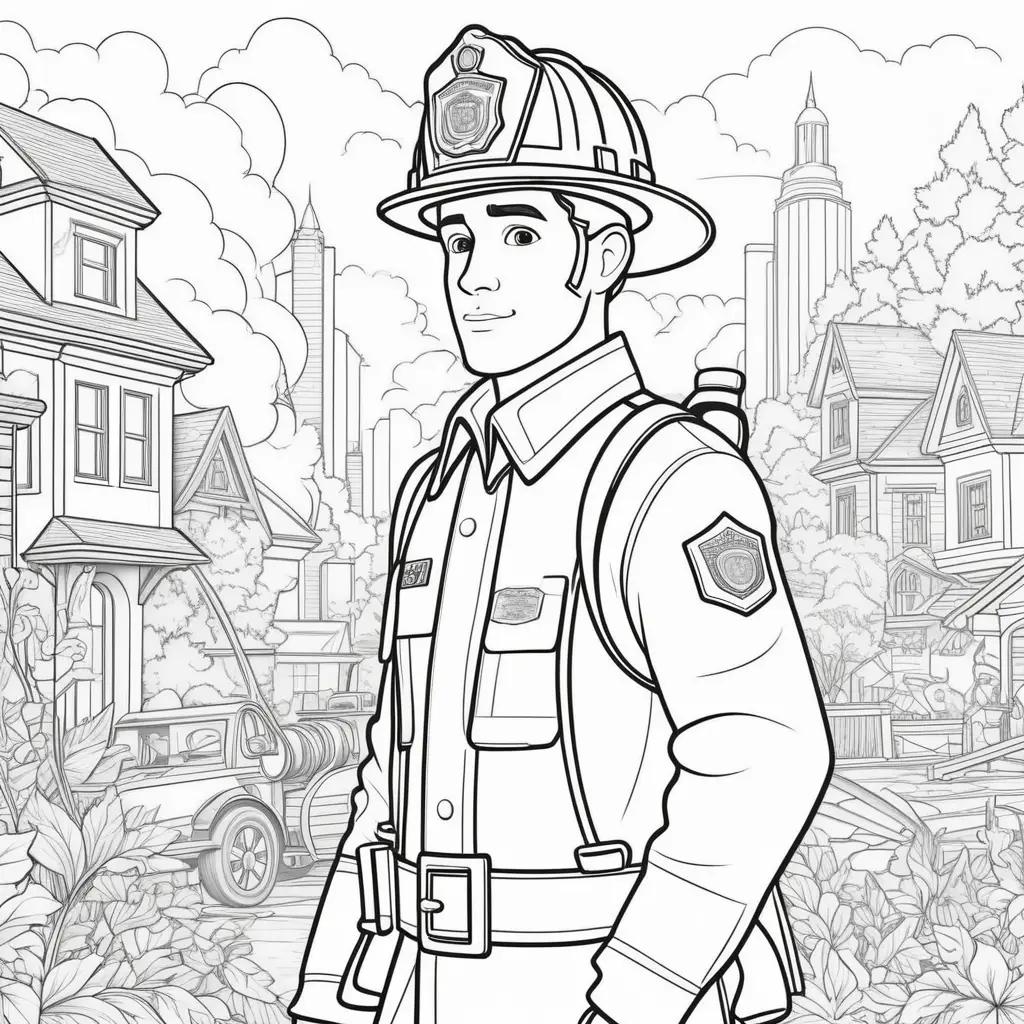 Colorful coloring pages of a fireman