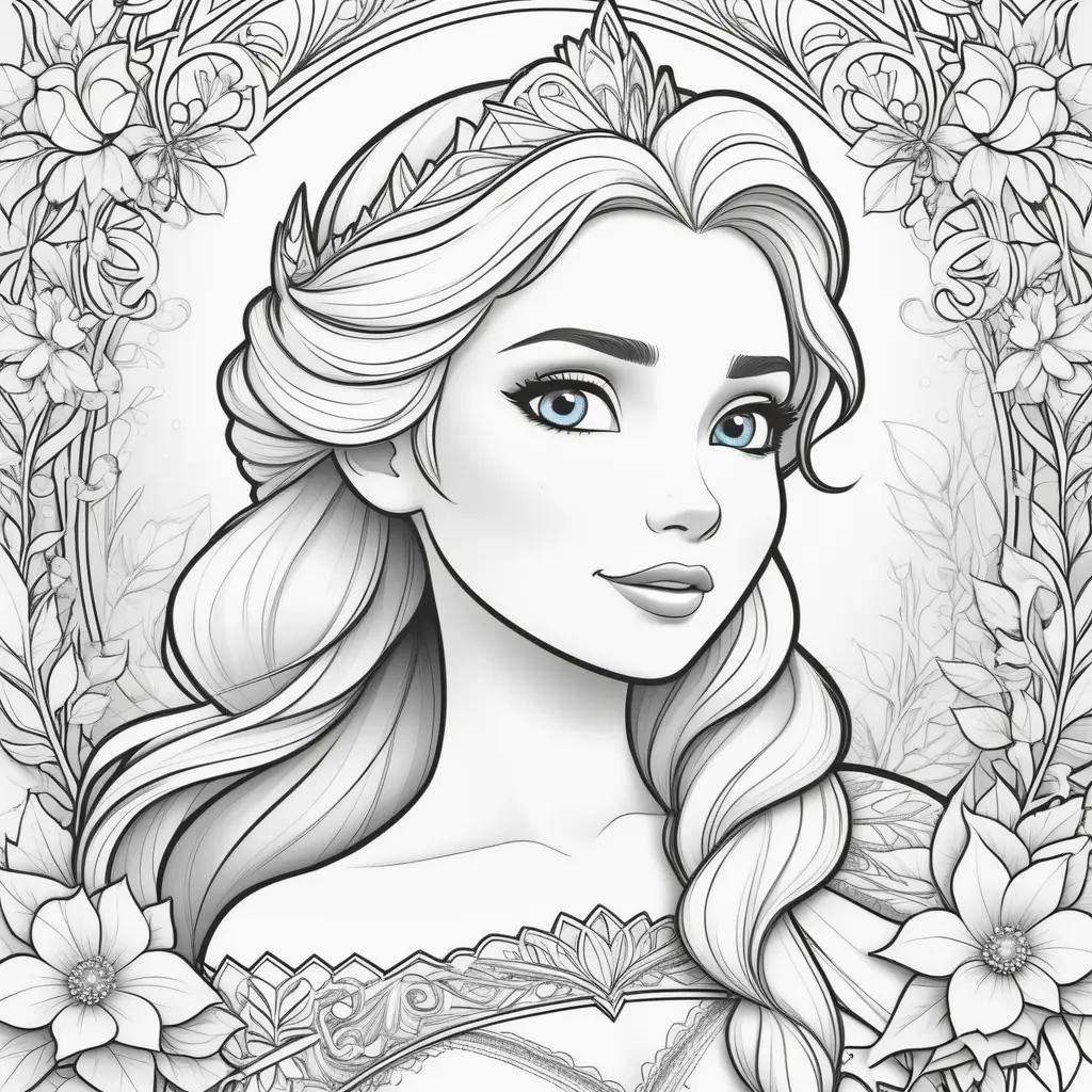 Colorful coloring pages of a princess Elsa