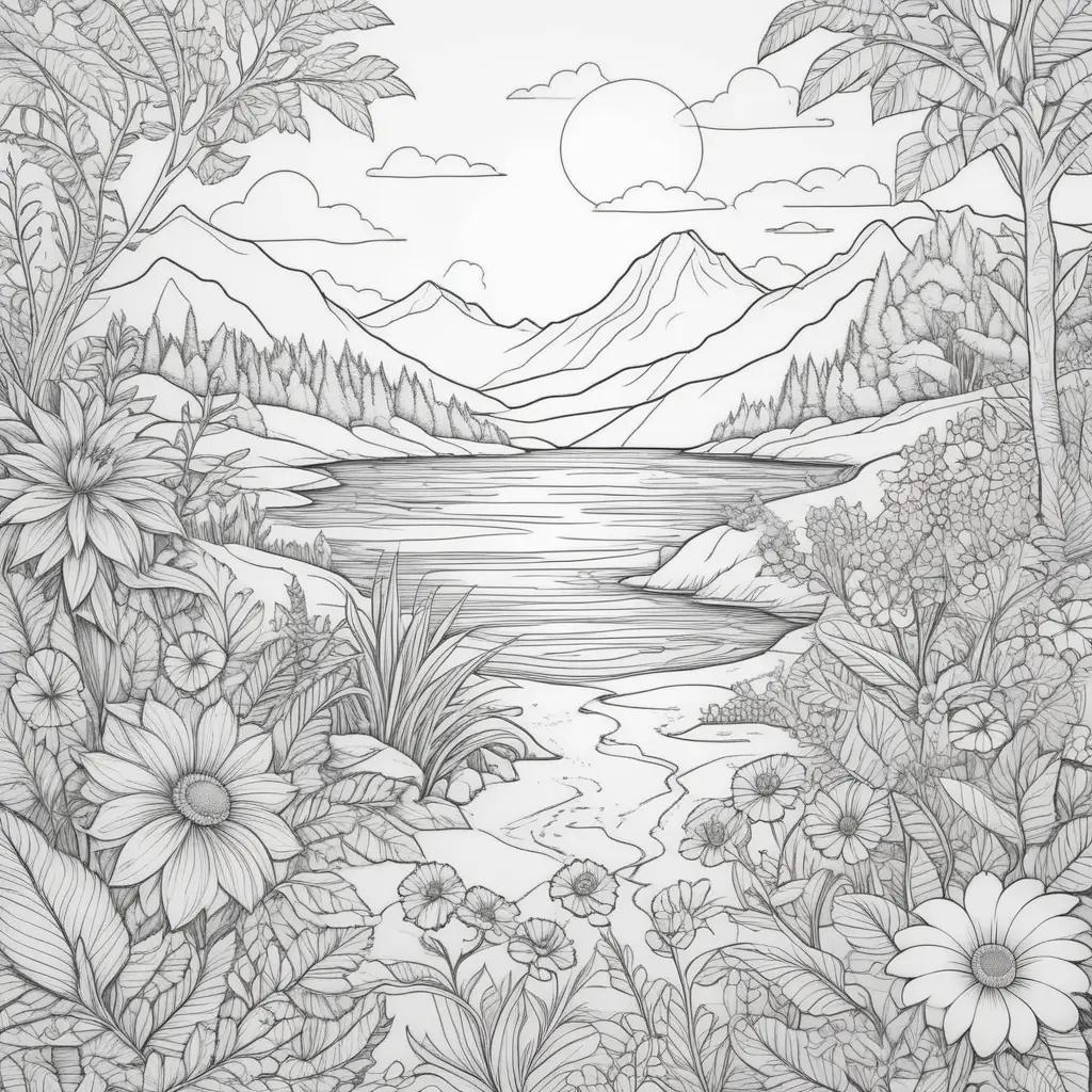 Colorful coloring pages of a summer scene