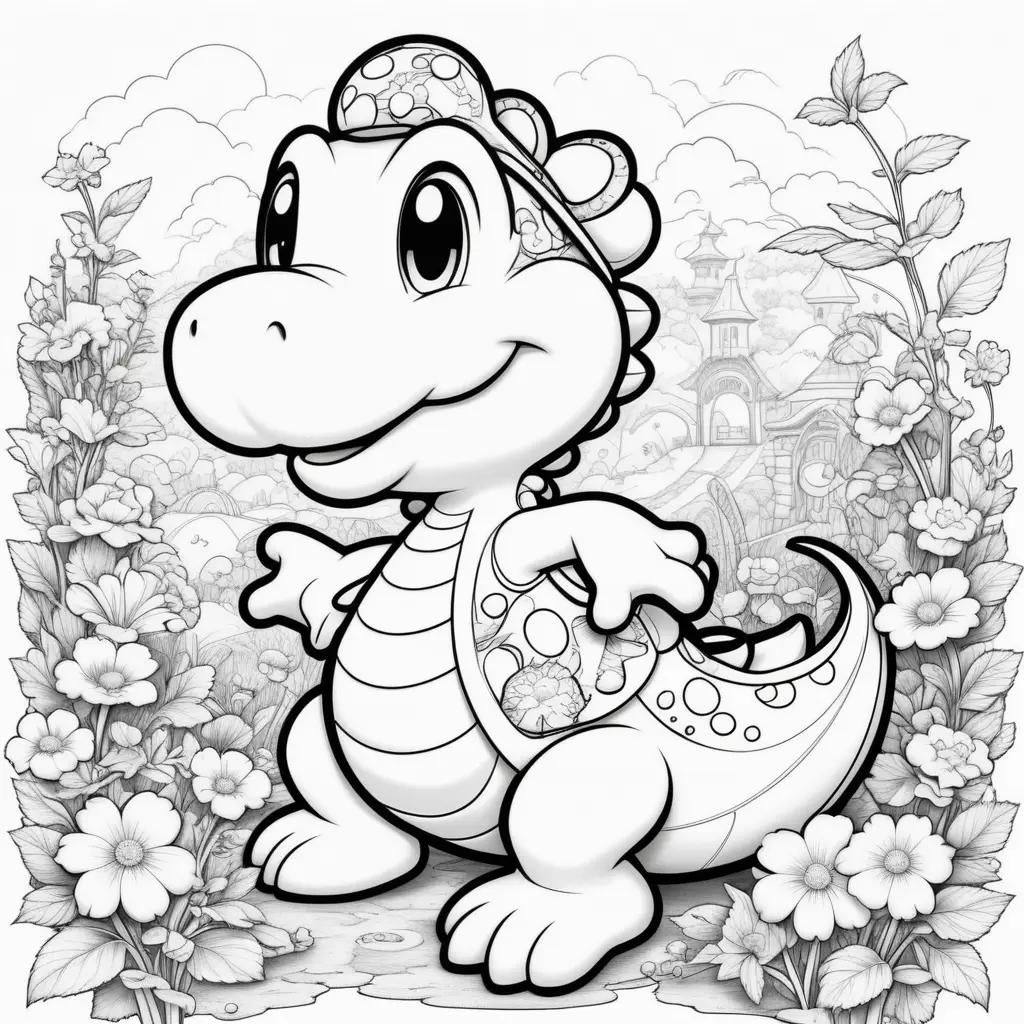 Colorful coloring pages of adorable Yoshi