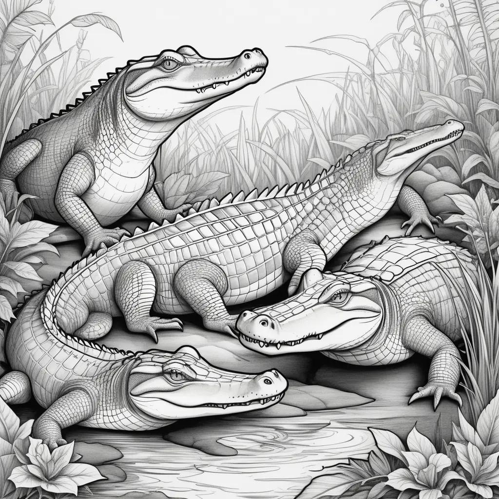 Colorful coloring pages of alligators