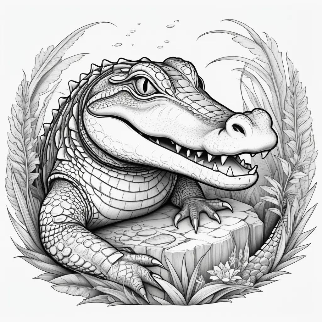 Colorful coloring pages of an alligator