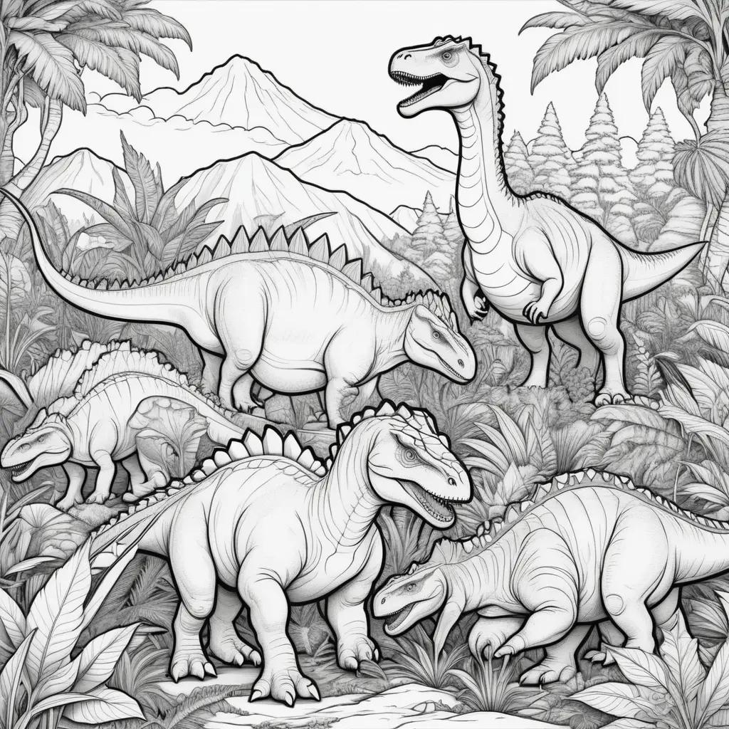 Colorful coloring pages of dinosaurs in the wild