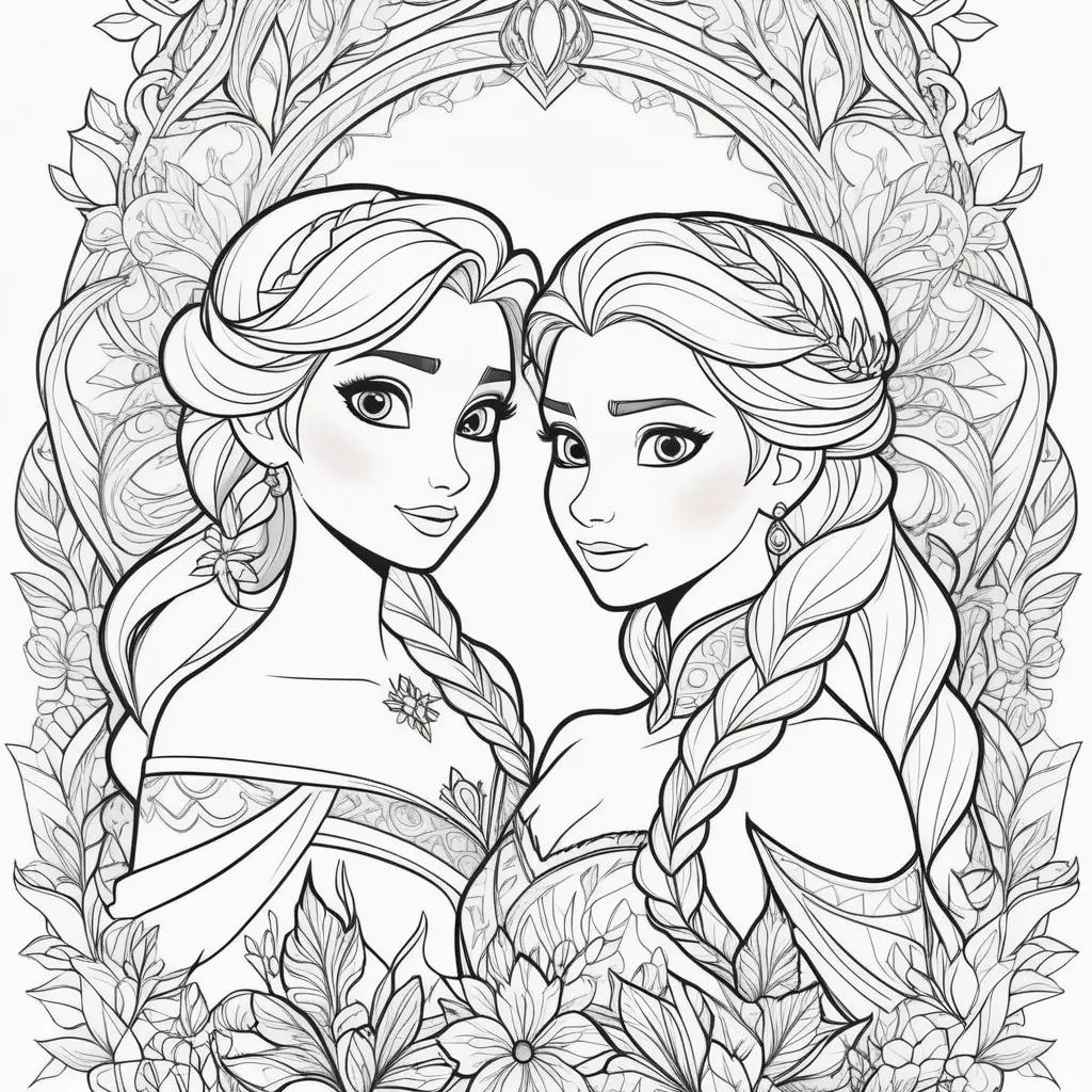 Colorful coloring pages of elsa and anna