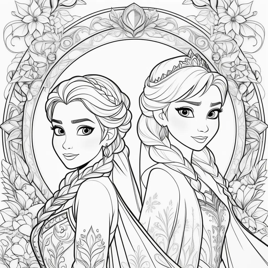 Colorful coloring pages of elsa and anna