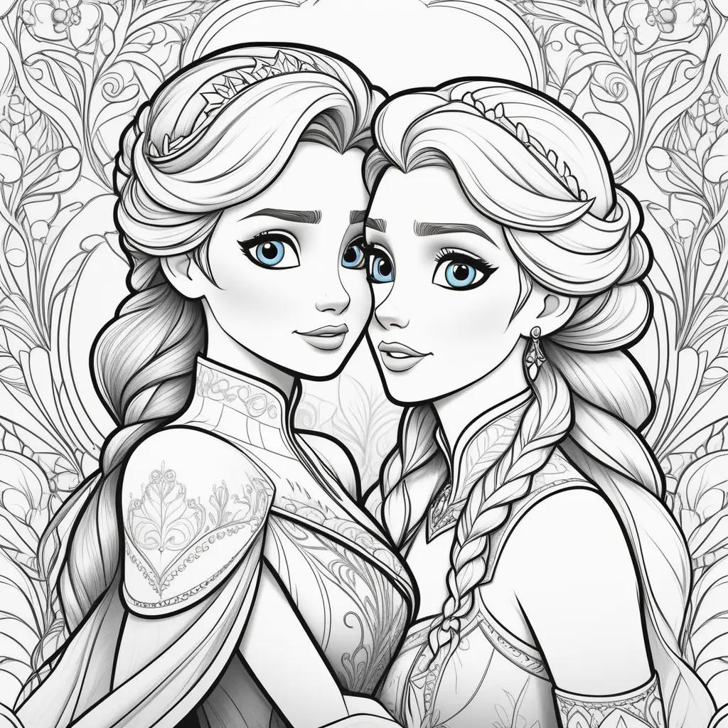 Colorful coloring pages of elsa and anna