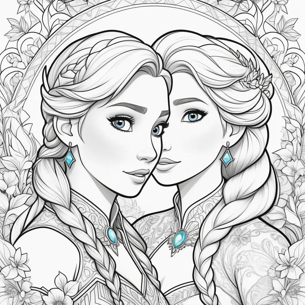 Colorful coloring pages of elsa and anna