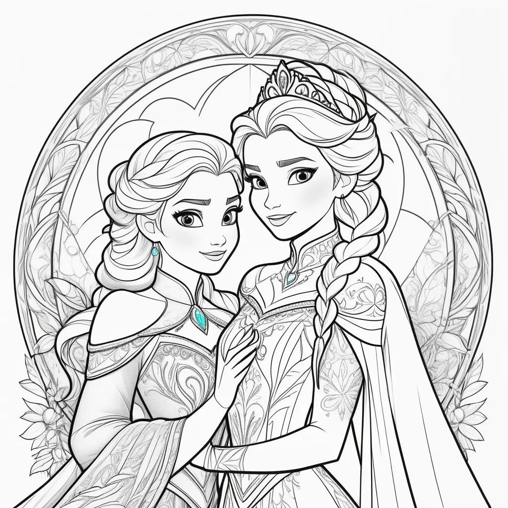 Colorful coloring pages of elsa and anna