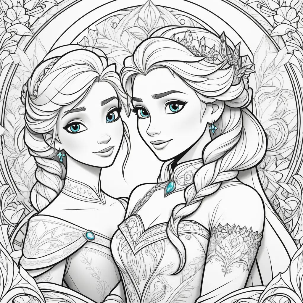 Colorful coloring pages of elsa and anna