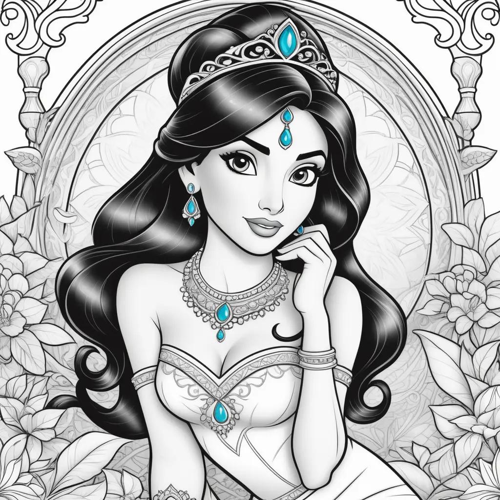 Colorful coloring pages of princess jasmine