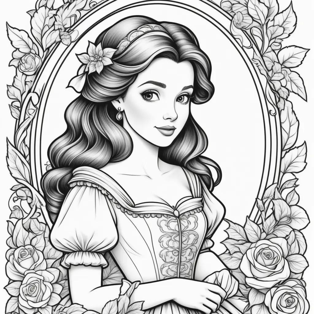 Colorful coloring pages of the beautiful Belle