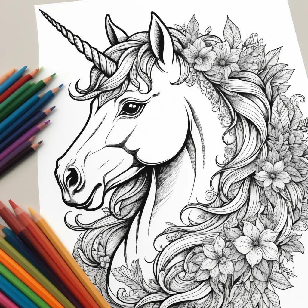 Colorful coloring pages of unicorns and flowers