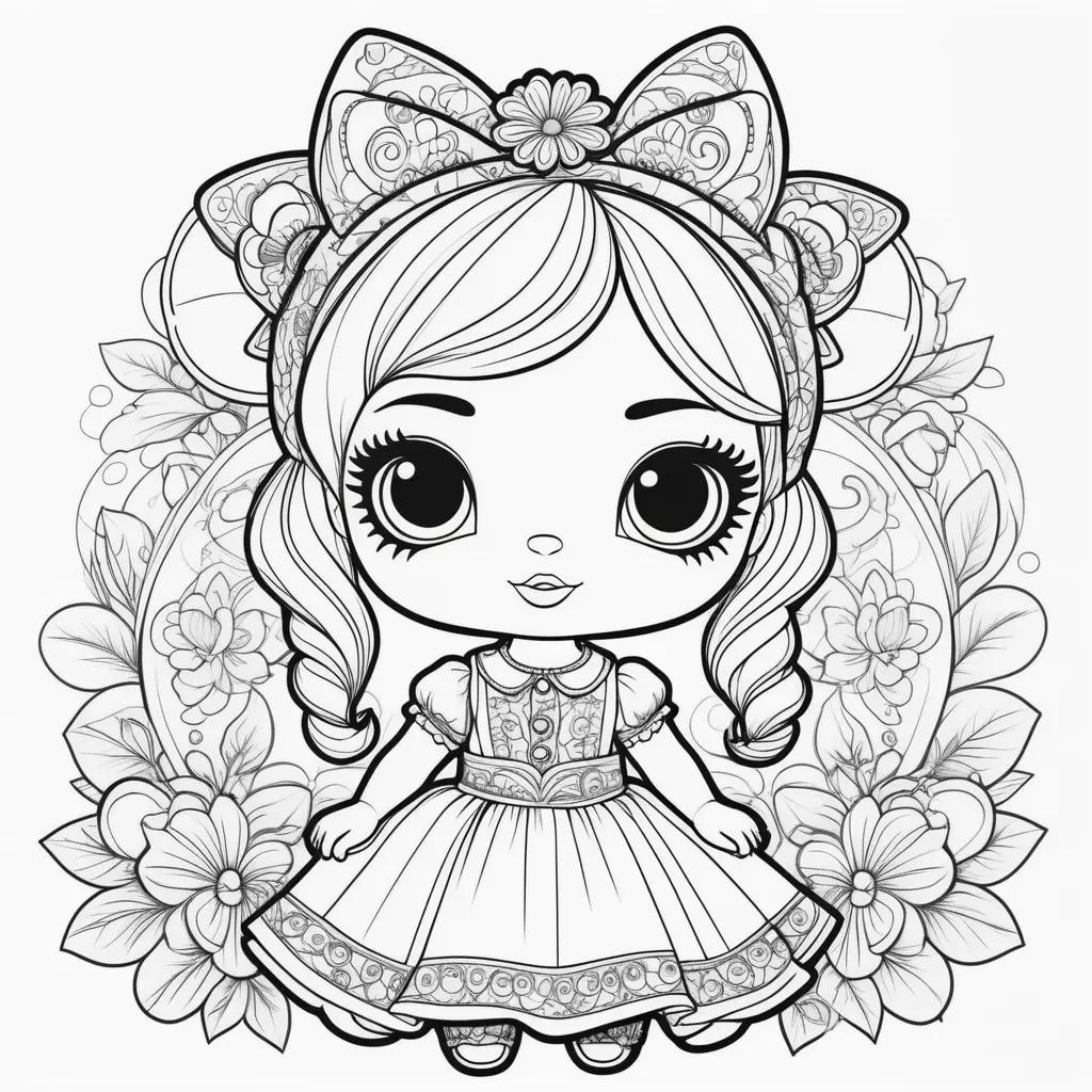 Colorful coloring pages with a cute loll doll