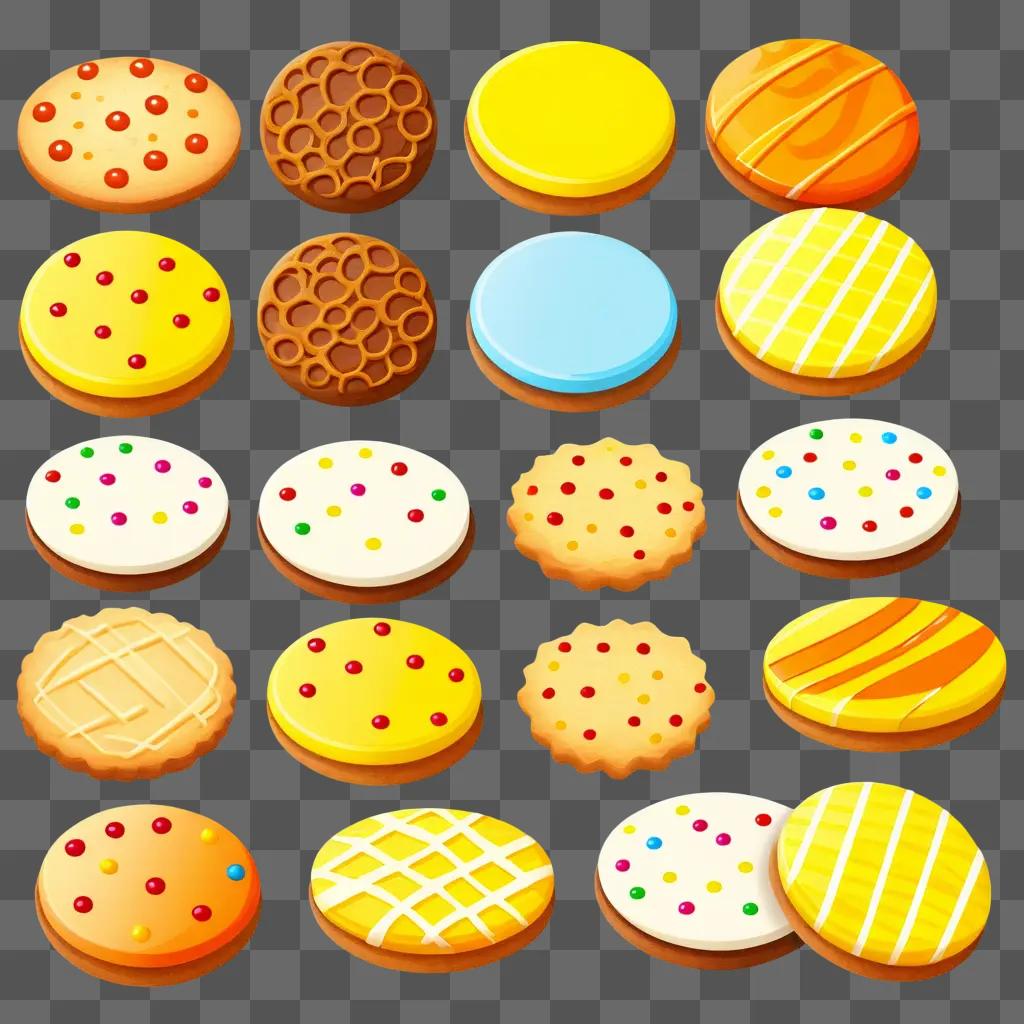 Colorful cookies in various shapes and sizes