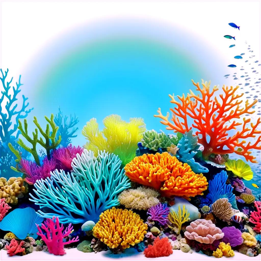 Colorful coral reef with fish and seaweed