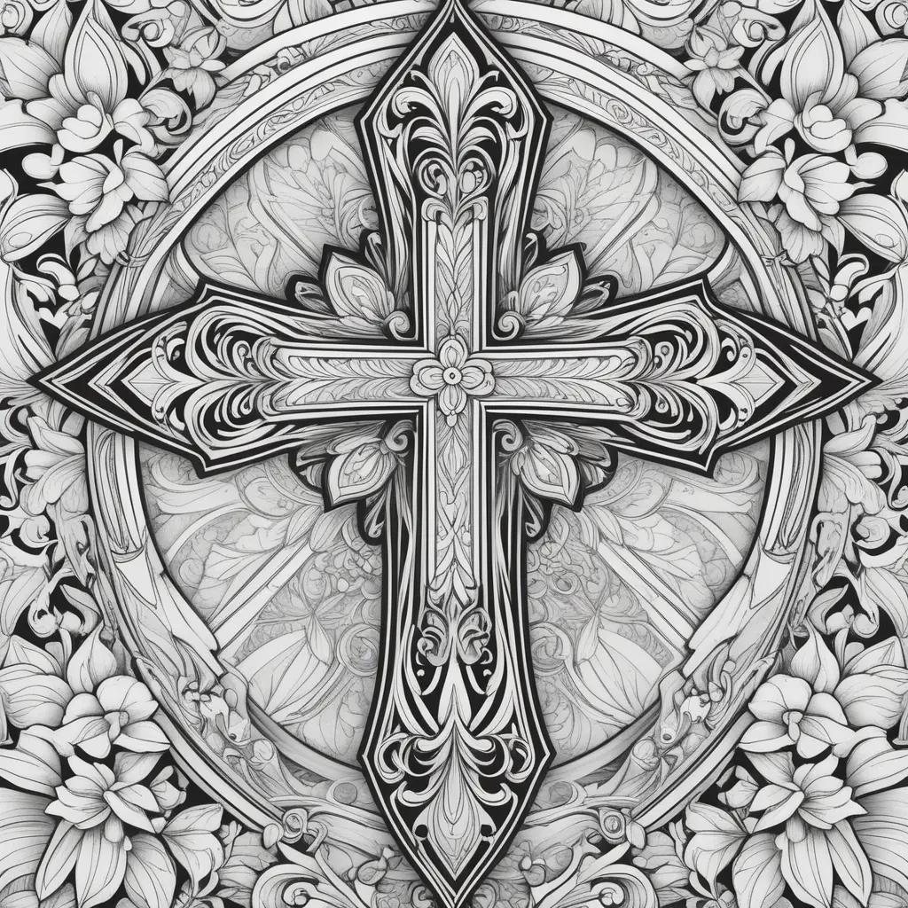 Colorful cross with intricate design on a floral background