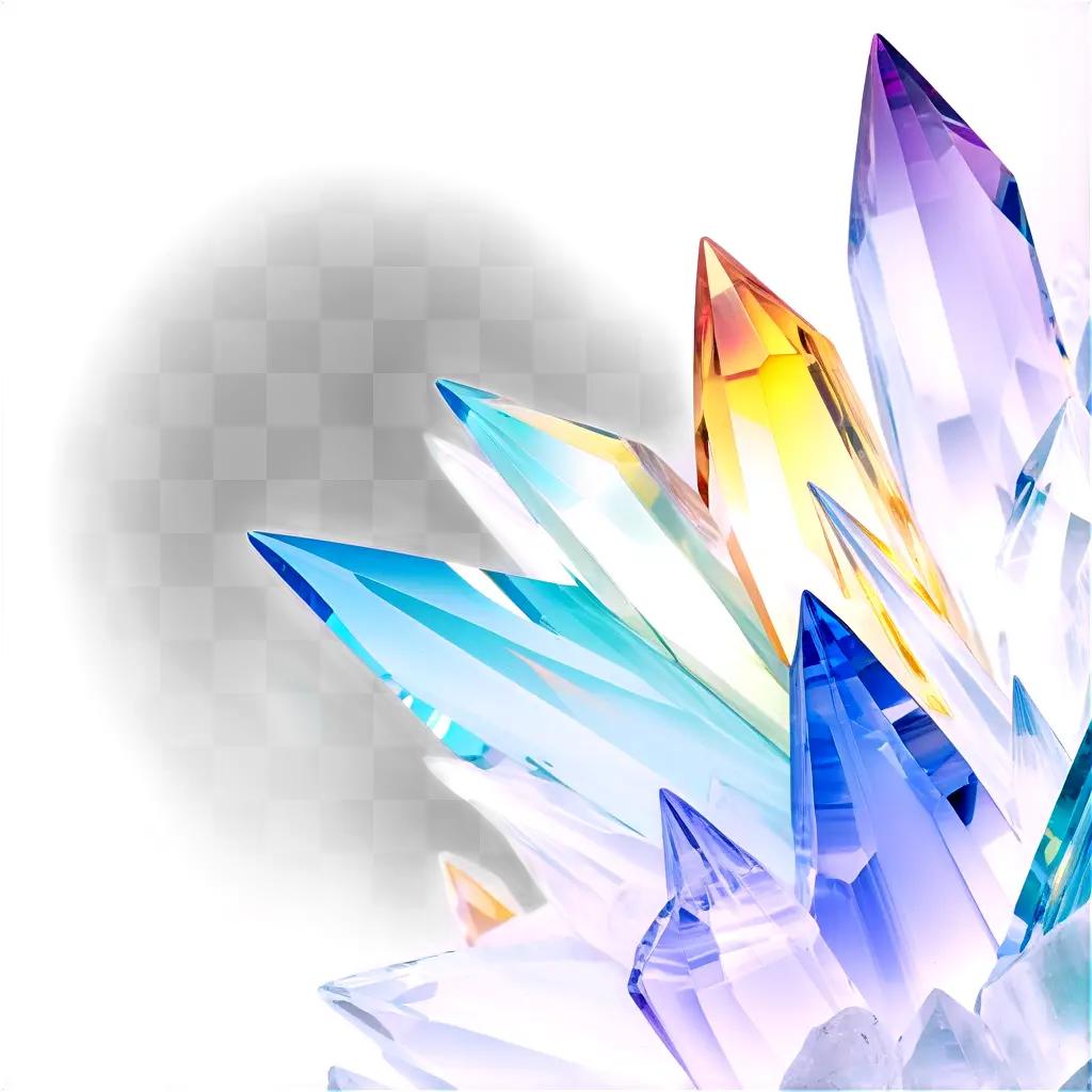 Colorful crystals are shining in a white background