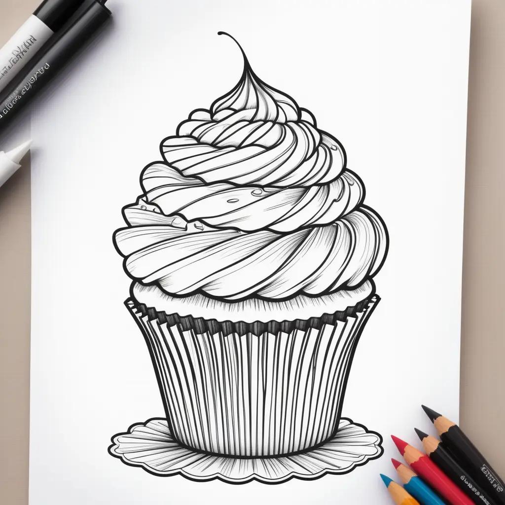 Colorful cupcake drawing on a drawing pad