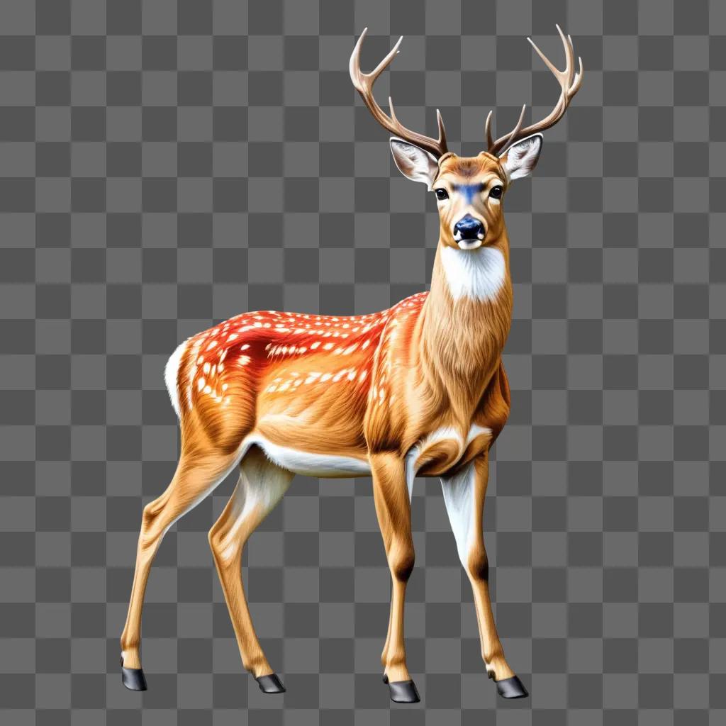 Colorful deer drawing with red spots on white background