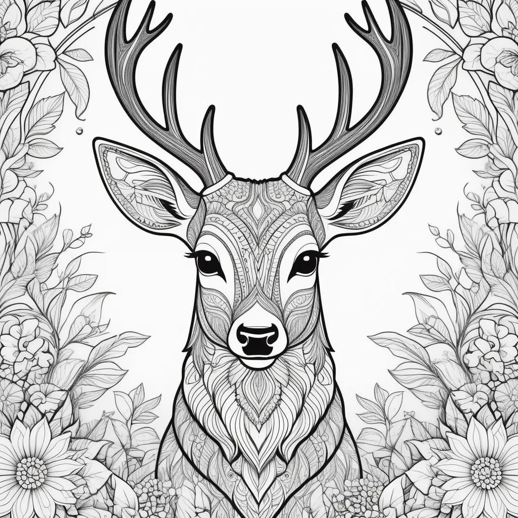 Colorful deer in a floral background for adult coloring pages