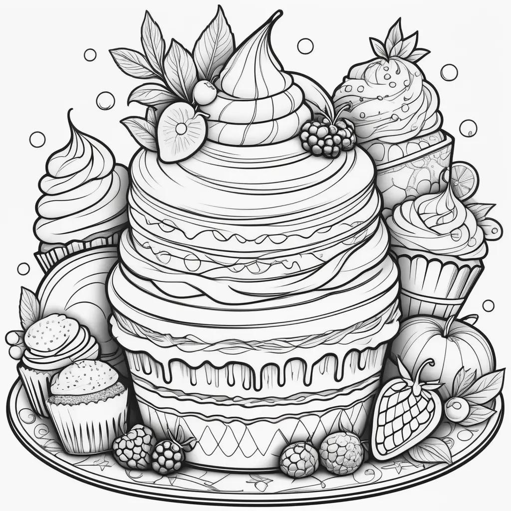 Colorful dessert plate on plate coloring pages