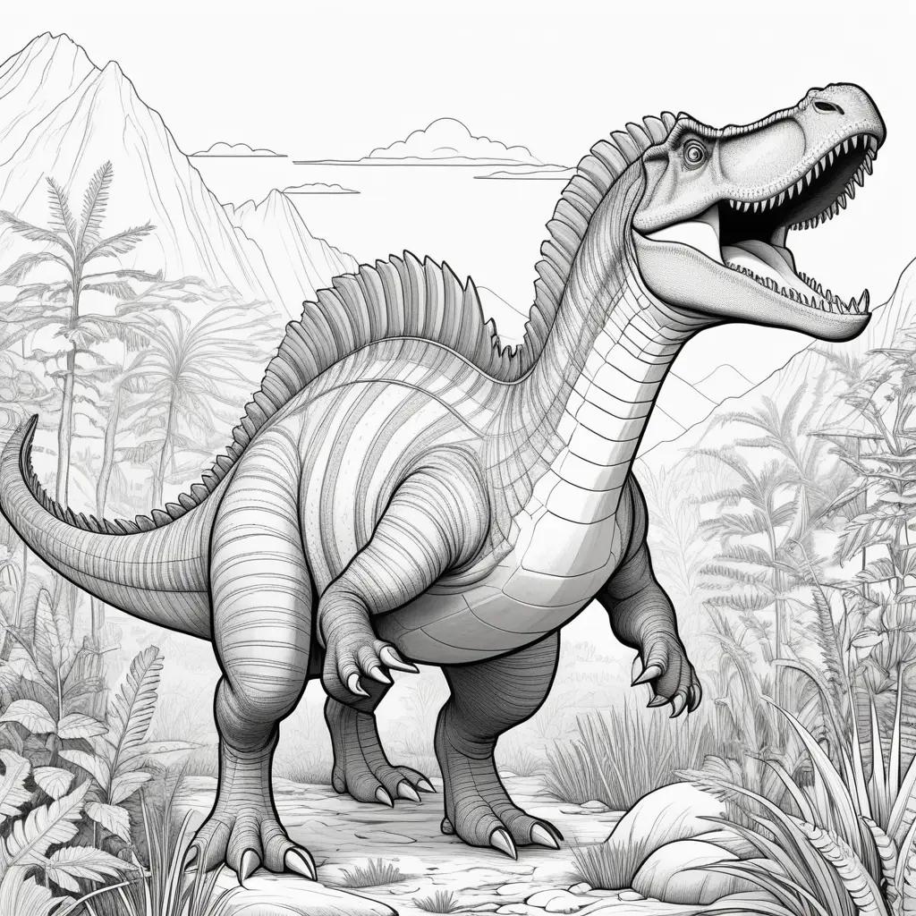 Colorful dinosaur coloring page with Spinosaurus