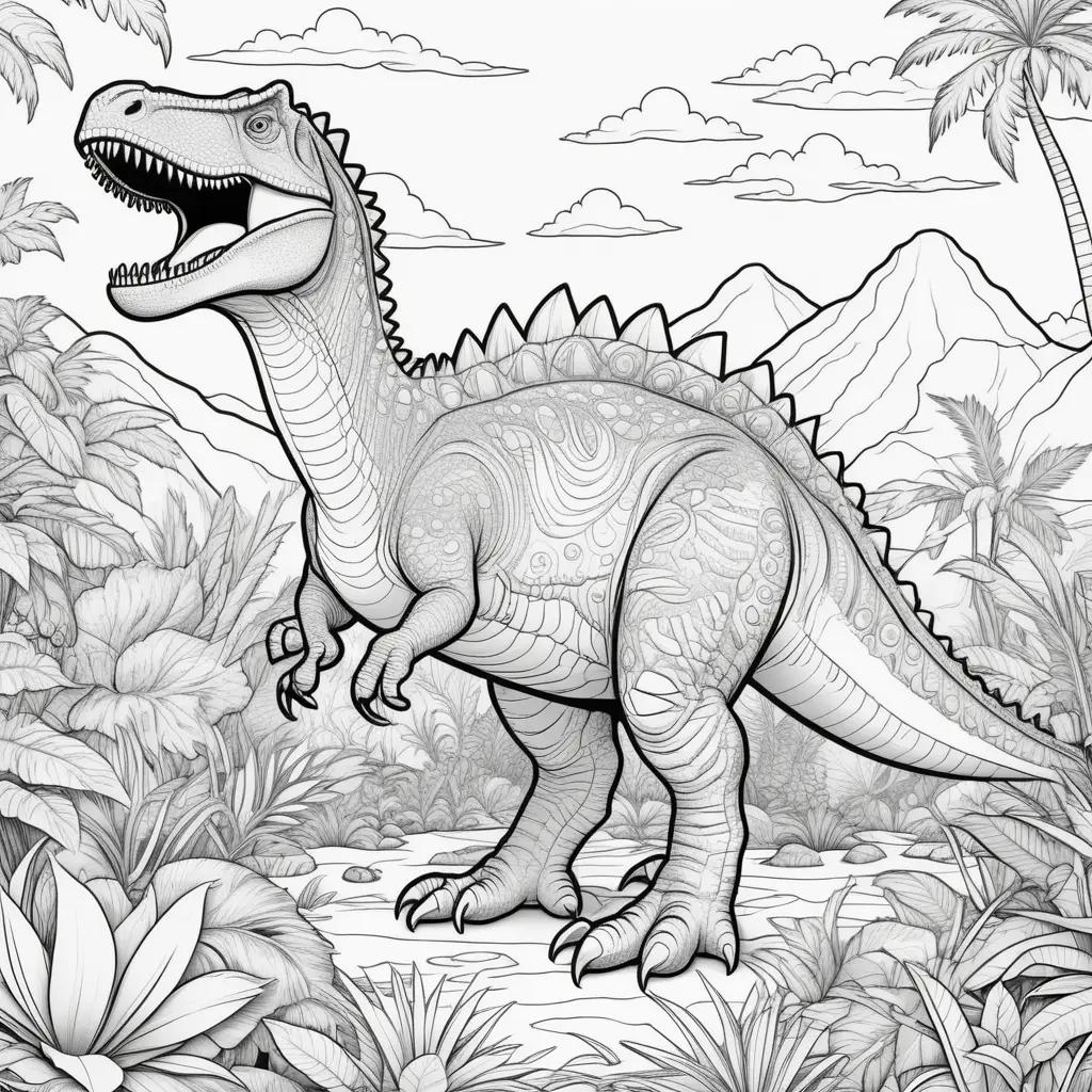 Colorful dinosaur coloring pages in a jungle