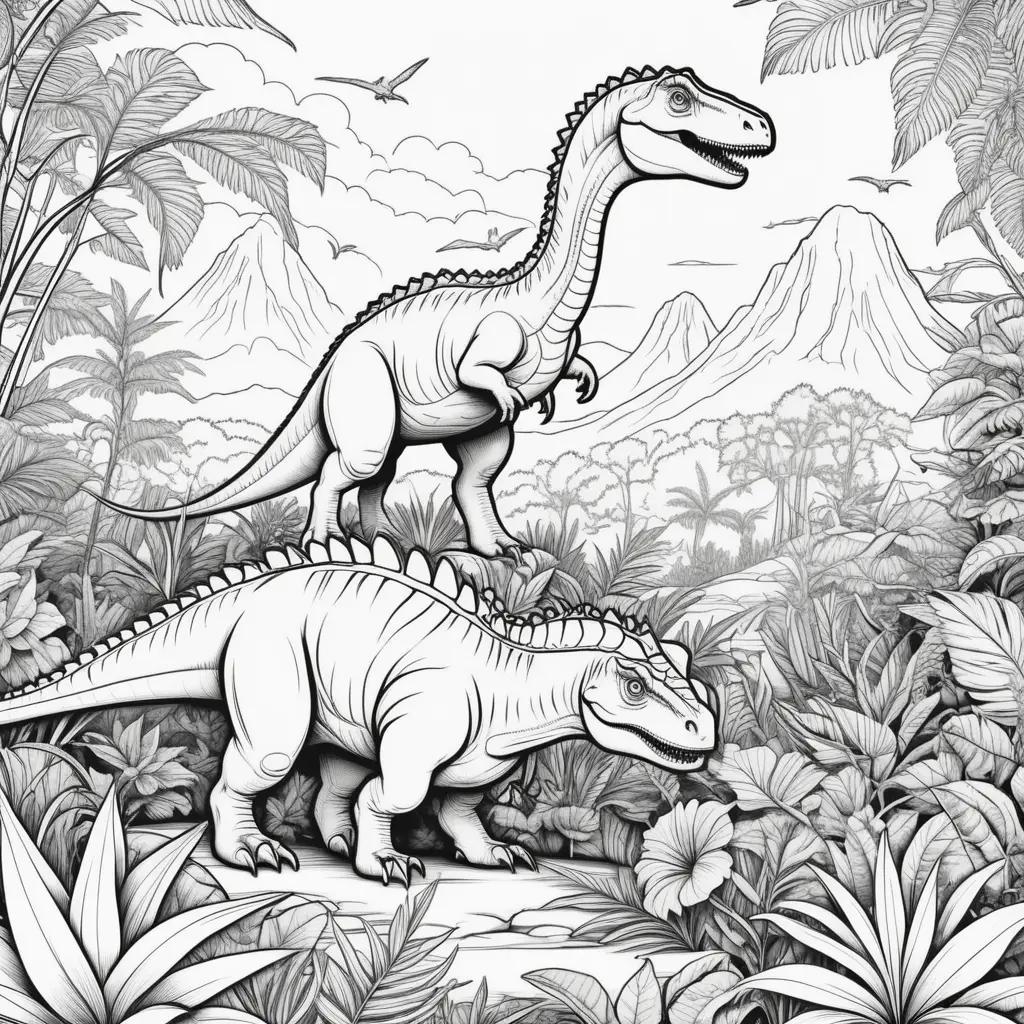 Colorful dinosaur coloring pages in black and white