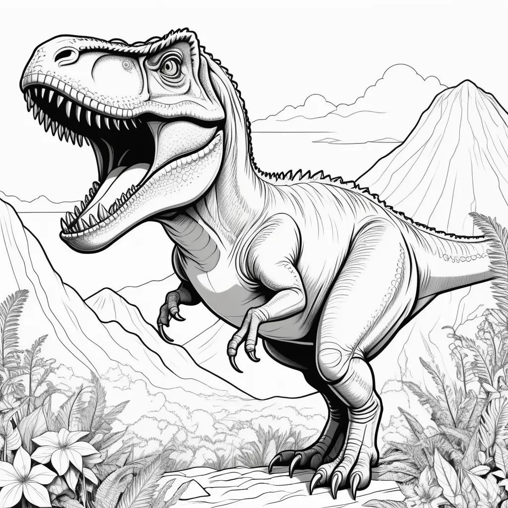 Colorful dinosaur drawing in black and white