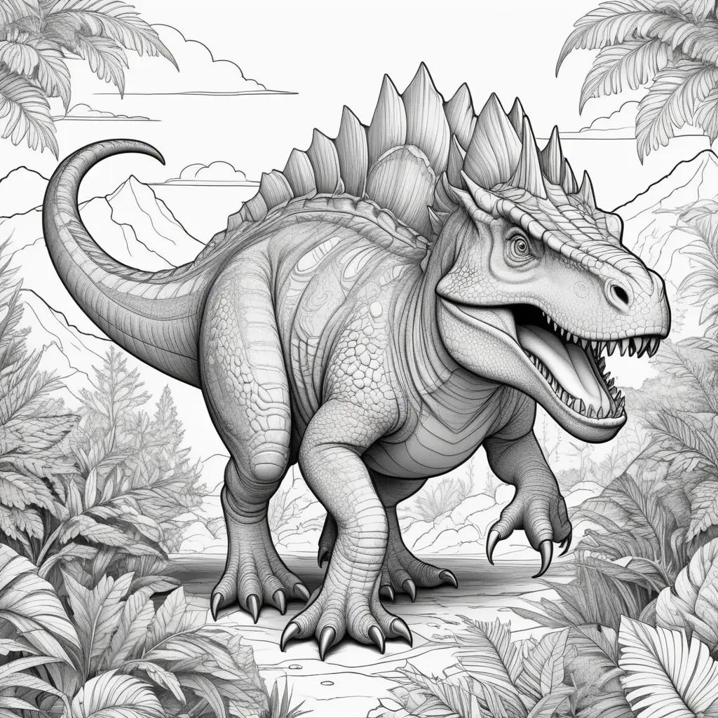ぬりえに描かれたカラフルな恐竜