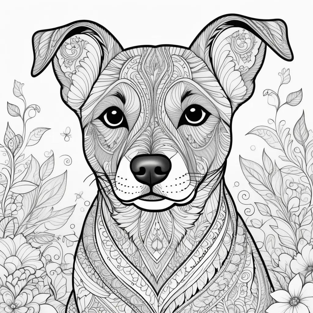 Colorful dog on floral background with intricate designs