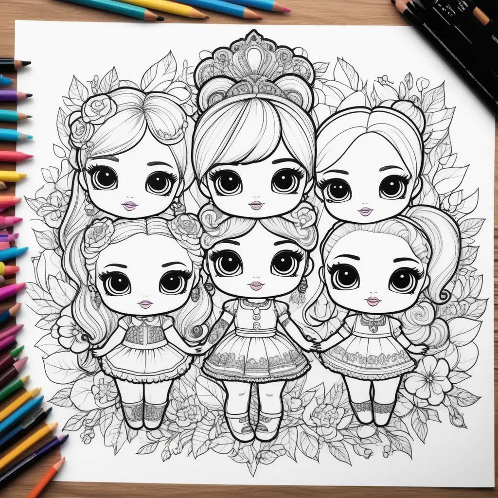 Colorful dolls in a floral frame