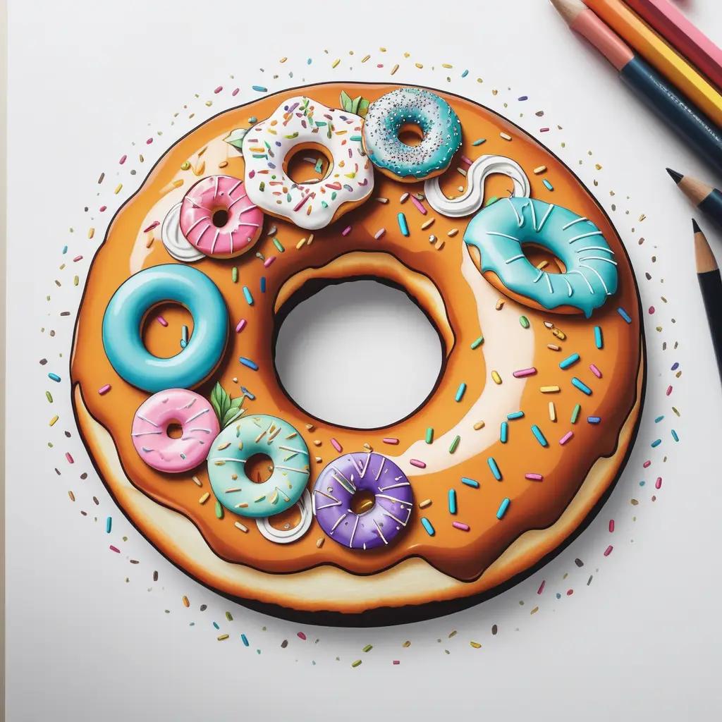 Colorful donut drawing with sprinkles and pencils